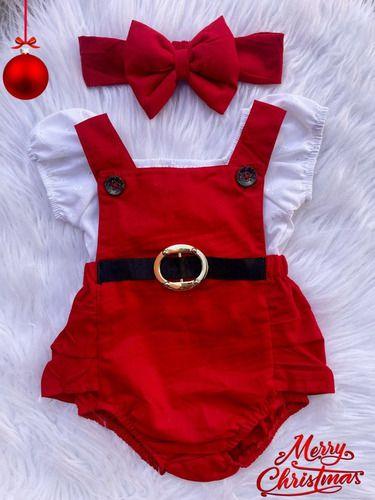 Imagem de Jardineira Body Romper Baby Natal Festas Presente C/ Blusa Natal Mamãe Noel Ensaio Fotográfico Bebê Criança Neném Macacão Fantasia