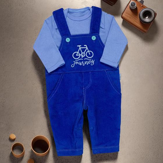 Imagem de Jardineira Cotelê e Body Suedine para Bebê Estilo Royal Blue