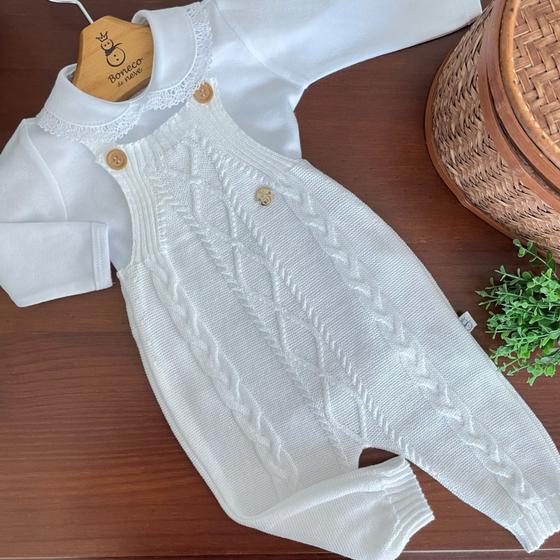 Jardineira longa de tricot Infantil Rubi branca Boneco de Neve Menor preço em Jardineira longa de tricot Infantil Rubi branca Boneco de Neve