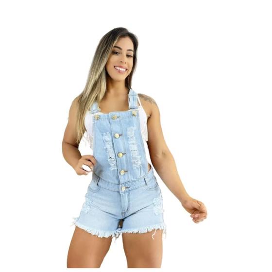 Imagem de Jardineira Macaquinho Feminina Jeans Cintura Alta Salopete Slin E Plus Size