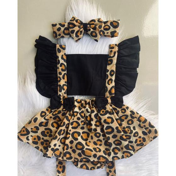 Imagem de Jardineira Romper Saia Body Conjunto Roupa de bebe Menina Mesversario Fantasia blogueirinha Oncinha Onça Animal Print