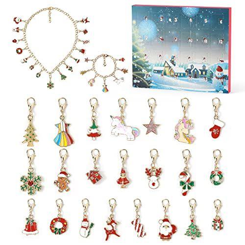 Imagem de Jarkyfine Advent Calendar 2022 Meninas, Pulseira de Charme e Colar Fazendo Kit Presentes de Natal para Meninas 24 Dias Calendário de Contagem Regressiva de Natal para Crianças Adolescentes Criança