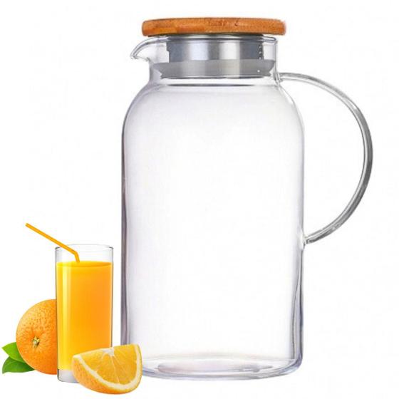 Imagem de Jarra De Suco Água Em Vidro Resistente Com Tampa Bambu 1,8 L