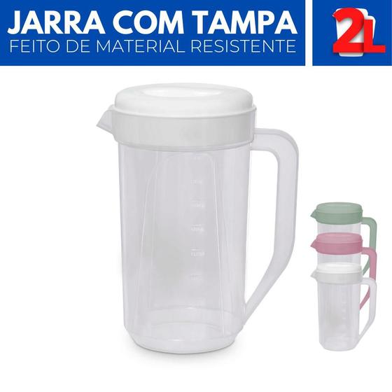 Imagem de Jarra de Suco Água Refri Tampa Redonda Alça Plástico 2L