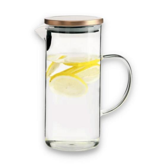 Imagem de Jarra de Suco Vidro Borossilicato com Tampa 1,3 Litro Rose Gold Chá Suco Servir Mesa