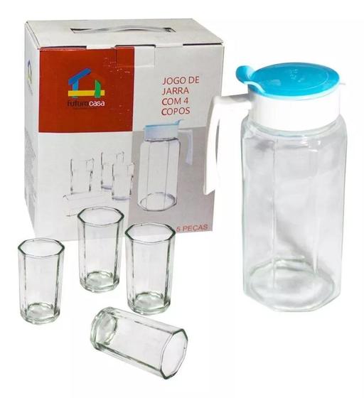 Imagem de Jarra De Vidro 1000ml + 4 Copos 230 ML 