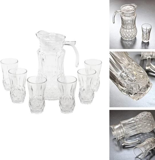 Imagem de Jarra De Vidro Com 6 Copos Tampa Água Suco 1800ml