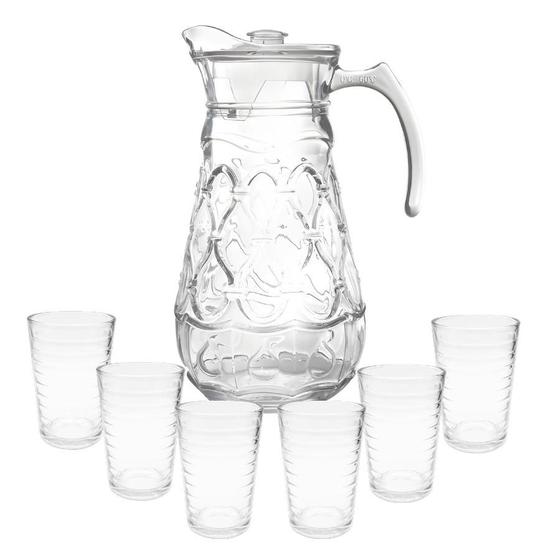 Imagem de Jarra De Vidro Grossa Resistente Labelle Com 6 Copos Verão Água Suco 1800ml