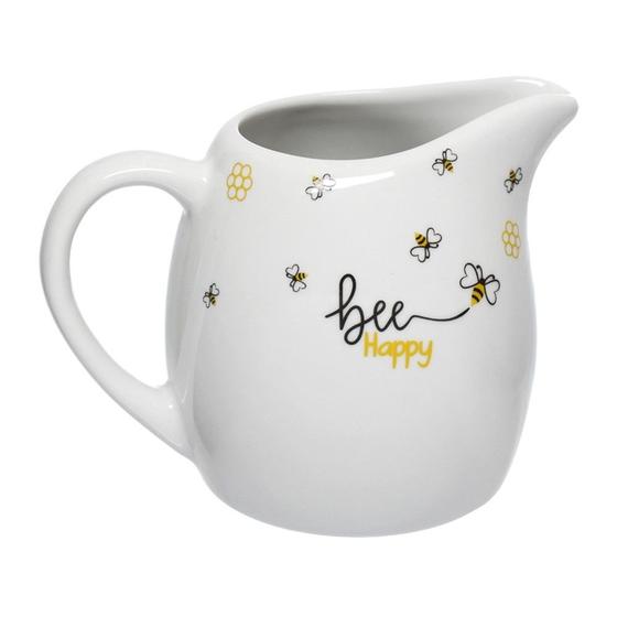 Jarra Leiteira de Porcelana Branco Para Leite Café Abelhas Honey 245ml Hauskraft