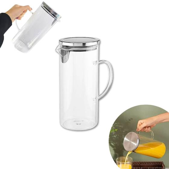 Imagem de Jarra Vidro Borossilicato Bebida Suco Água Com Tampa Inox 1400ml