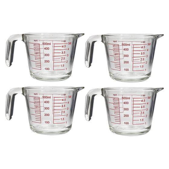 Imagem de Jarras Medidoras 500ml Graduada Alça E Bico Resistente Com 4 Unidades