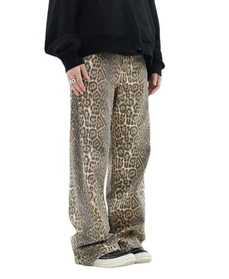 Imagem de Jeans YELLOOP com estampa de leopardo, folgados para mulheres, cor clara