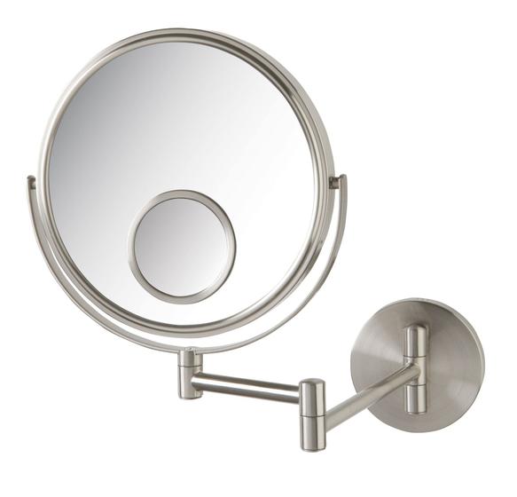 Imagem de Jerdon 8-Inch Two-Sided Swivel Wall Mount Mirror - Espelho de maquiagem com ampliação 10X/1X e extensão de parede de 13,5 polegadas - Acabamento de níquel - Modelo JP7510N