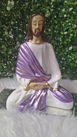 Imagem de Jesus Cristo Meditando Orando Lilas Decoração Gesso Novidade