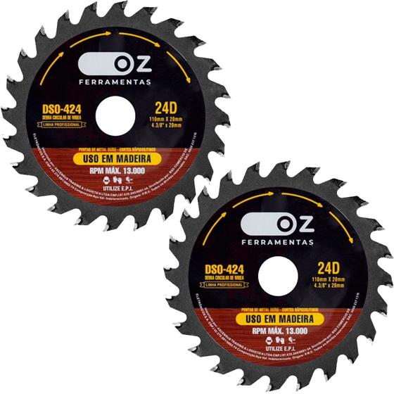 Jg 2 Discos Para Cortar Madeira/mdf 4.3/8 110mm X 24 Dentes - OZ ...