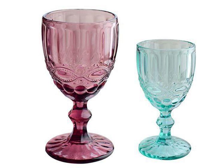 Imagem de Jg taça de vidro colorido c/ pe 16x8cm 300ml com 6 pçs - Monaliza
