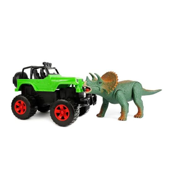 Imagem de Jipe / Jeep Verde com Dinossauro Triceratops - Dino Island