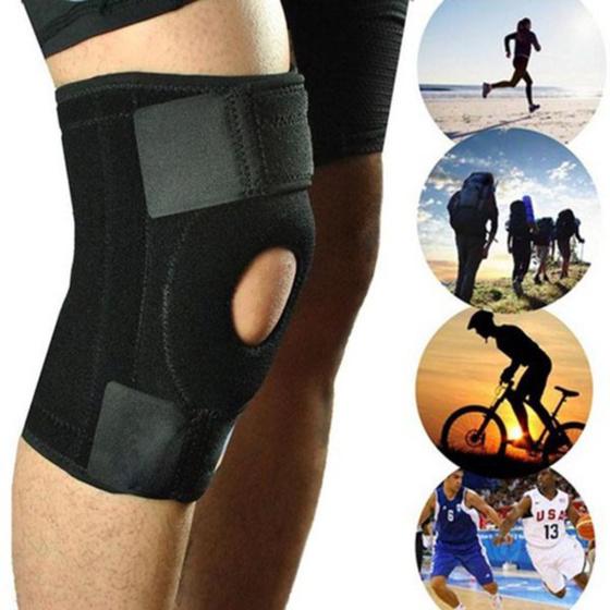 Imagem de joelheira aberta-patela estabilizador suporte de joelho ajustável antiderrapante para esporte ao ar livre artrite alívi