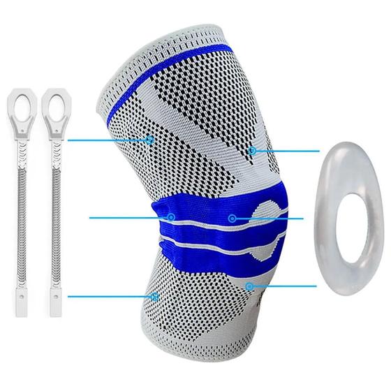 Imagem de Joelheira Compressão com Tala Lateral Ortopédica Articulada Estabilizador Silicone Patelar