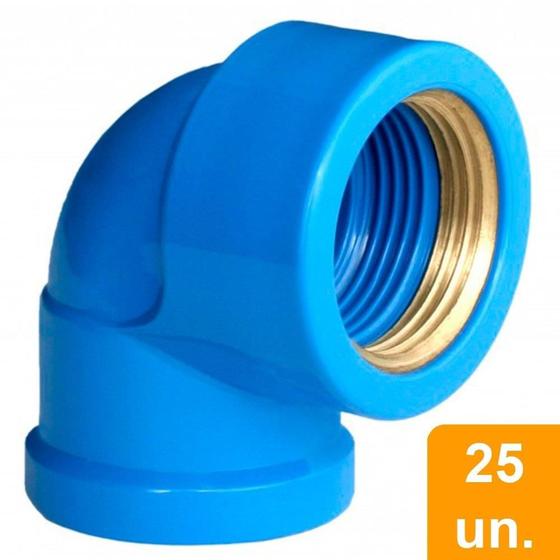 Imagem de Joelho Soldável 90º Plastilit com Bucha Latão 25x3/4 Azul - Embalagem com 25 Unidades