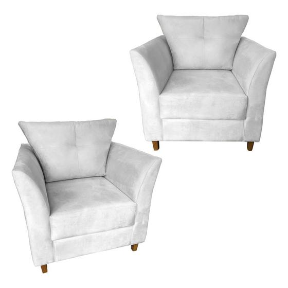 Imagem de Jogo 02 Poltrona Estofada c/ almofada Isis Recepção Consultório Suede Branco - Dl Decor