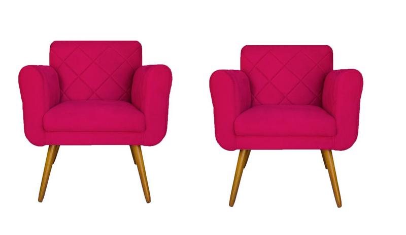 Imagem de Jogo 02 Poltronas Estofadas Decorativas Para Consultório Isabella Suede Pink- DL DECOR