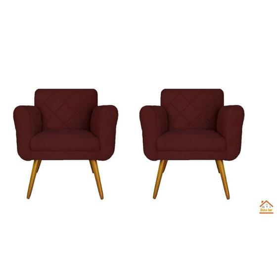 Imagem de Jogo 02 Poltronas Estofadas Decorativas Para Consultório Isabella Suede Vermelho Bordô- DL DECOR