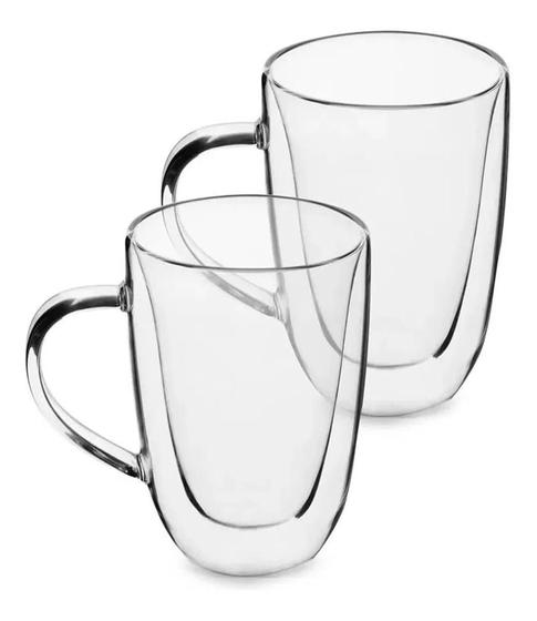 Imagem de Jogo 02 Xícaras Café Chá Vidro Parede Dupla 200ml Com Alça