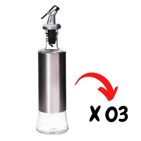 Imagem de Jogo 03 Galheteiro eite Vinagre 300Ml Vidro Inox C/Dosador