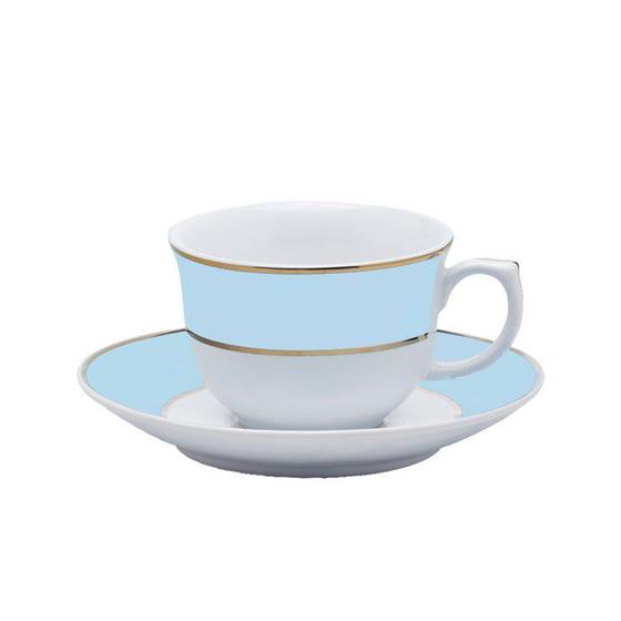 Imagem de Jogo 06 Xícaras de Chá e Café Flamingo Classic Azul 240 ml com Ouro Oxford