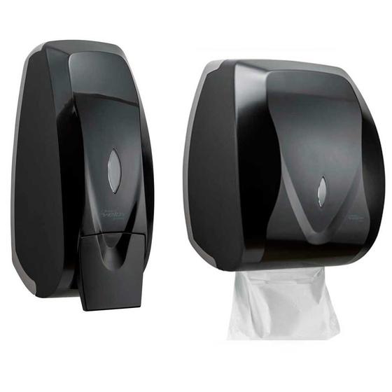 Jogo 1 Dispenser Porta Sabonete sabão Líquido álcool gel + 1 Toalheiro papel toalha Velox Preto Menor preço em Jogo 1 Dispenser Porta Sabonete sabão Líquido álcool gel + 1 Toalheiro papel toalha Velox Preto