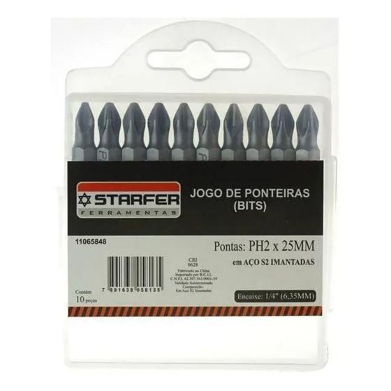 Imagem de Jogo 10 Bits Ponta Phillips 2 Aço Cromo S2 25mm Starfer