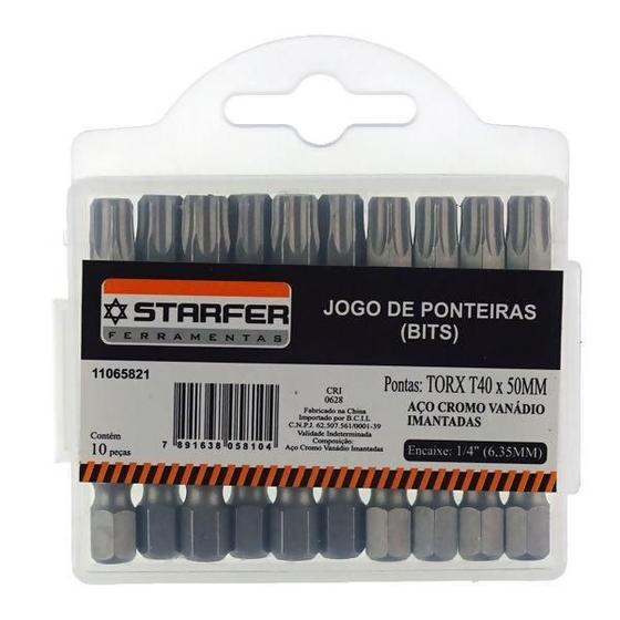 Imagem de Jogo 10 Bits Ponta Torx 40 Para Parafusadeira 50Mm Starfer