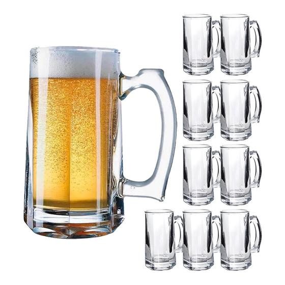 Imagem de Jogo 10 Caneca de Chopp Zero Grau Vidro Transparente Casual Resistente Bar 380ml Class Home