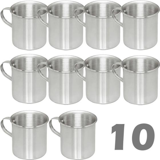 Imagem de Jogo 10 Canecas De Aluminio Polido Resistente com alça 300ml