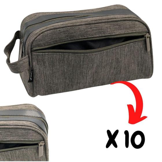 Imagem de Jogo 10 Necessaire Masculina 02 Divisões Nylon Bege 23X13Cm