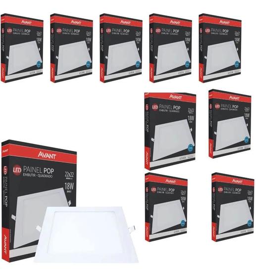 Jogo 10 Painel De Led 18w Embutir Quadrado 6500k Branco Frio Menor preço em Jogo 10 Painel De Led 18w Embutir Quadrado 6500k Branco Frio