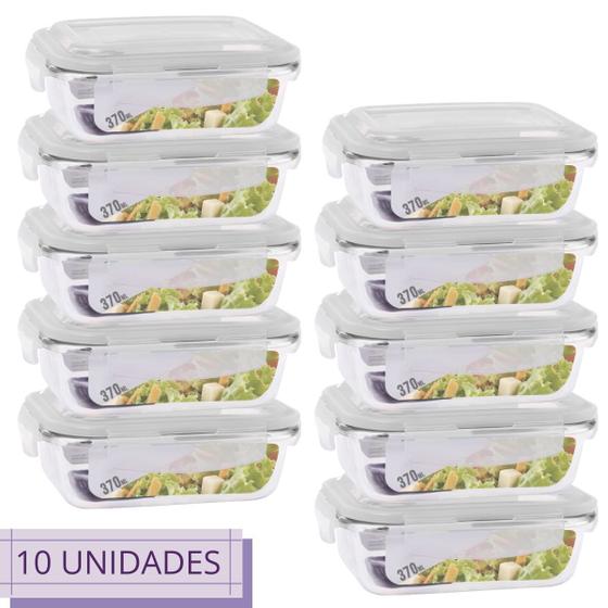Jogo 10 Potes de Vidro Hermético Marmita Dieta Fit 370ml Menor preço em Jogo 10 Potes de Vidro Hermético Marmita Dieta Fit 370ml