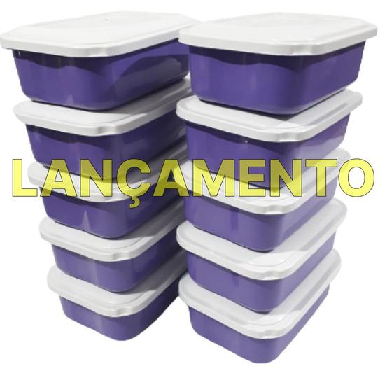 Imagem de Jogo 10 potes plastico com tampa retangular, vasilha, marmita fitness, 750ml