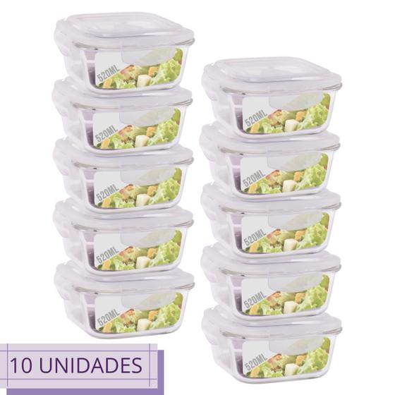 Jogo 10 Potes Vidro Hermetico Médio Marmita Fit 520 ml Menor preço em Jogo 10 Potes Vidro Hermetico Médio Marmita Fit 520 ml