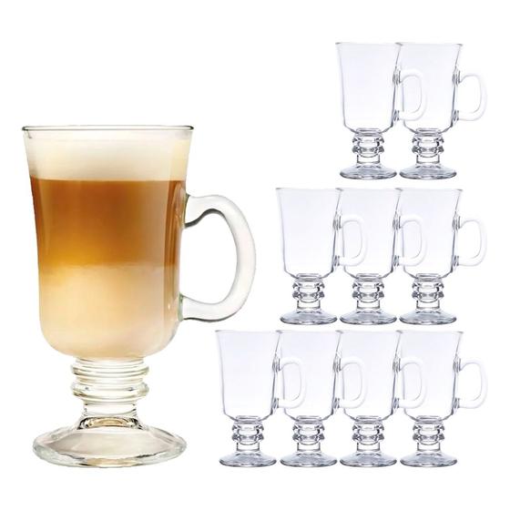 Imagem de Jogo 10 Taças de Cappuccino Café Caneca Dolce Gusto Nespresso Vidro Transparente 250ml Lyor