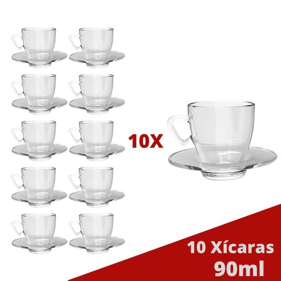 Imagem de Jogo 10 Xícaras Café 90mL Mesa Posta Transparente C/ Pires