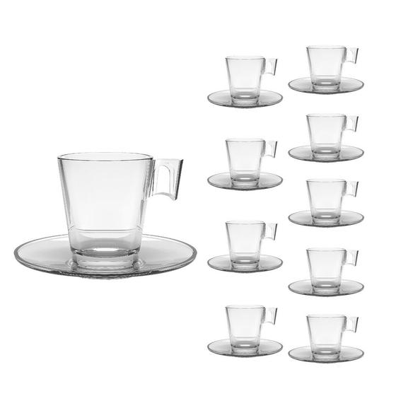 Imagem de Jogo 10 Xícaras de Café de Vidro com Pires Transparente Em Casa Tem 80ml