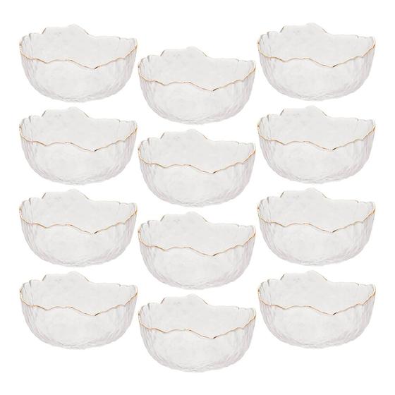 Jogo 12 Bowl de Cristal Martleado Borda Dourada Taj 136,5cm Wolff