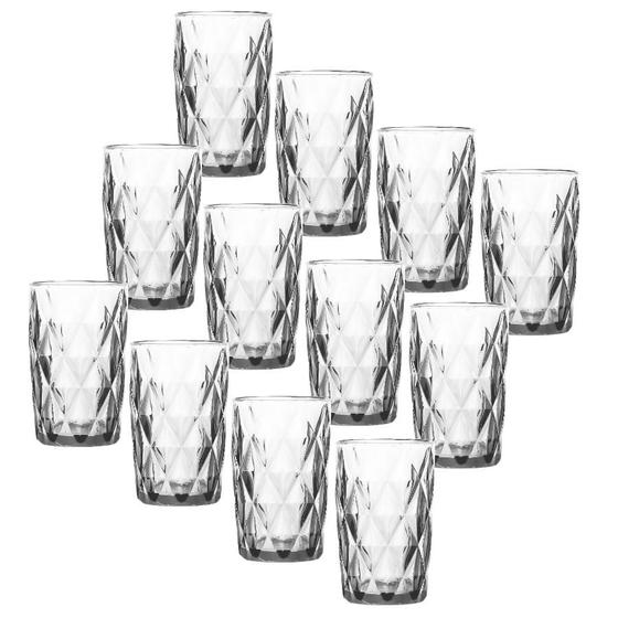 Imagem de Jogo 12 Copos de Vidro Grosso Diamond Long Drink Transparente Água Suco 340ml