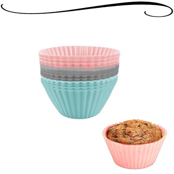 Imagem de Jogo 12 de Forminhas Reutilizáveis Coloridas de Muffins Cupcakes de Silicone Resistente a Altas Temperaturas