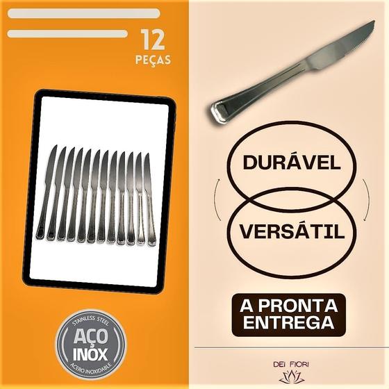 Imagem de Jogo 12 Facas de Churrasco Em Aço Inox Durável Casa Buffet