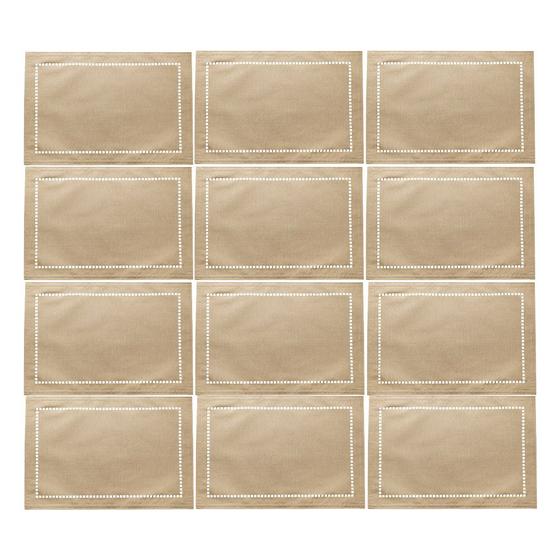 Imagem de Jogo 12 Lugar Americano Bege de Poliester e Linho Natural para Mesa 45x30cm Lyor