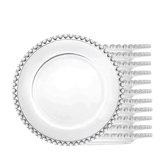 Jogo 12 Pratos de Sobremesa 20cm Coração Cristal Transparente Lyor