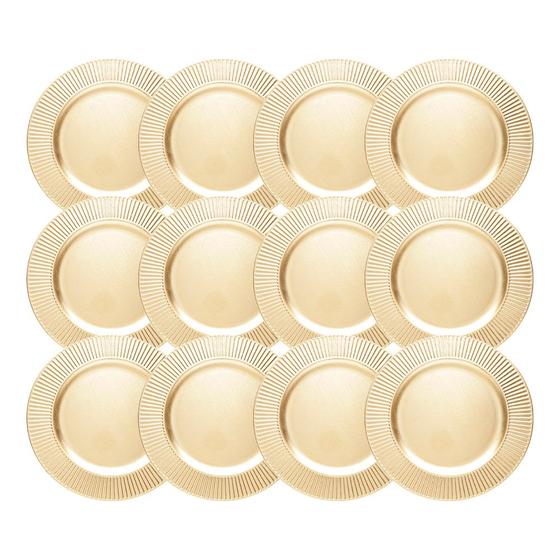 Jogo 12 Sousplat de Mesa Redondo Primer Dourado Plástico Lyor 33cm Imagem de Jogo 12 Sousplat de Mesa Redondo Primer Dourado Plástico Lyor 33cm